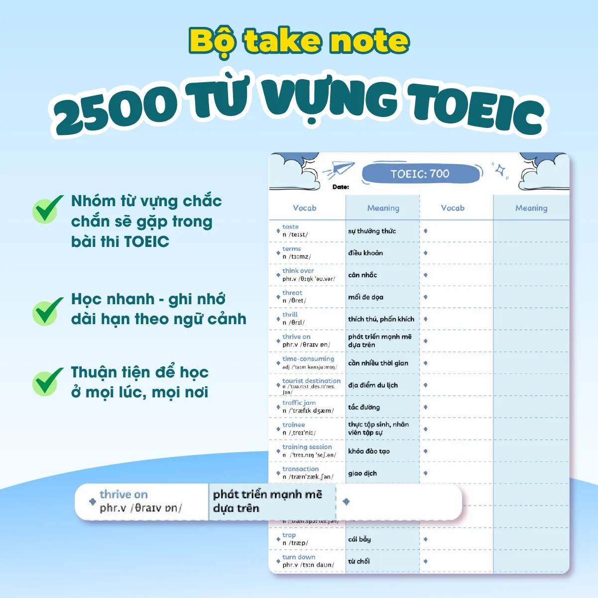 Trang trong sổ takenote: từ vựng theo chủ đề